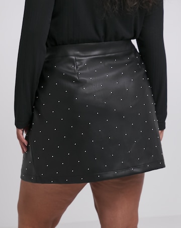Black PU Embellished Mini Skirt