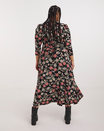 Joe Browns Black Floral Printed Long Sleeve Jersey Dress