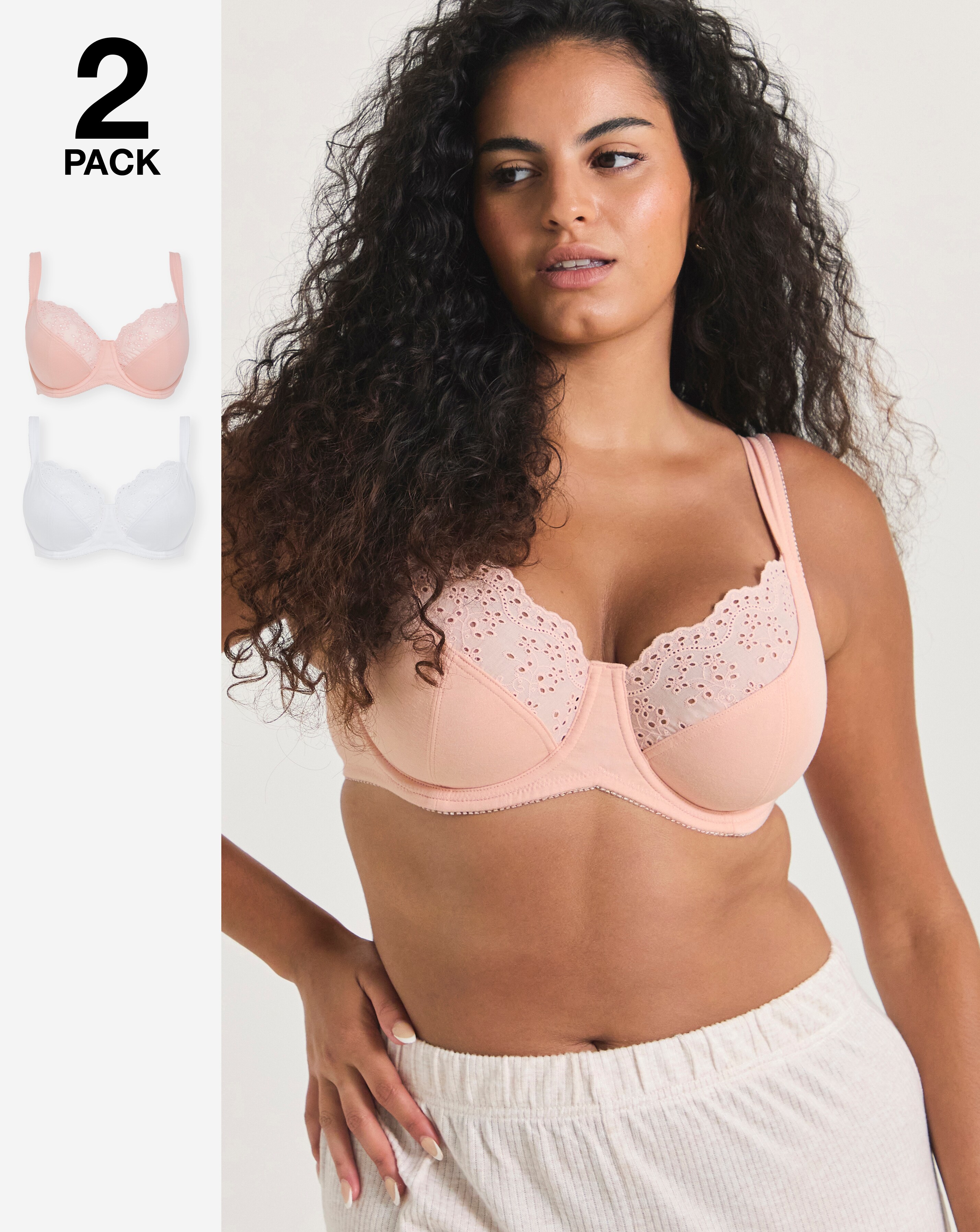 Pretty Secrets (2 Pack) New Jane Full Cup Wired Bras (D-K) Blush/White
