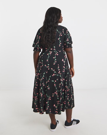 Black Ditsy Floral Print Supersoft Midi Dress