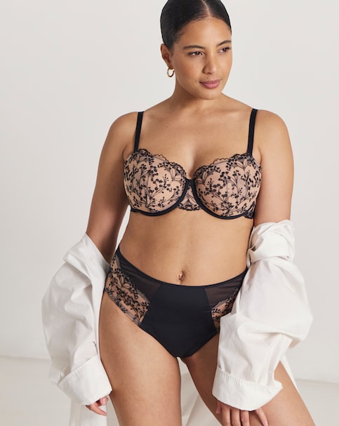 Pretty Secrets Penelope Embroidery High Leg Knickers Black