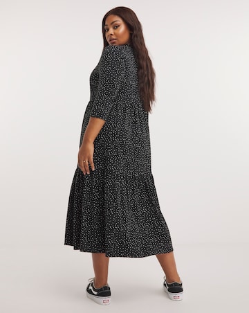 Mono Spot Print Supersoft Tiered Midi Dress