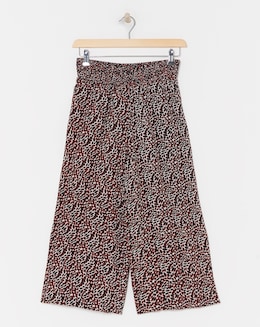 Animal Print Lightweight Woven Shirred Waist Culotte Trouser