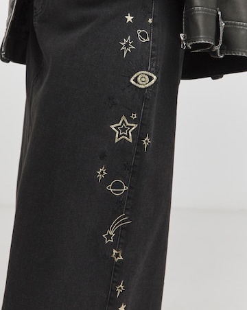 Simply Be X Twisted Wunder Black Cosmic Mix A Line Denim Maxi Skirt