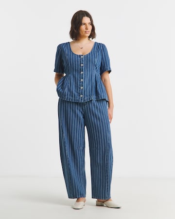 Simply Be Dark Blue Jacquard Stripe Barrel Leg Jean Co Ord
