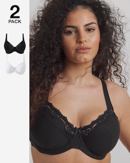 Pretty Secrets (2 Pack) Full Cup Wired Cotton Bras (B-G) White/Black