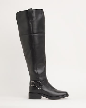 Naira Leather Over Knee Western Biker Boots - Wide Fit (E) & Super Curvy Calf