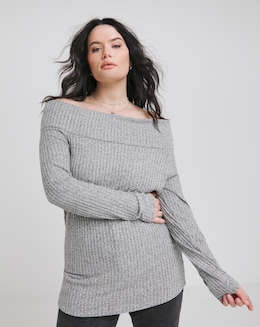 Grey Marl Rib Bardot Top