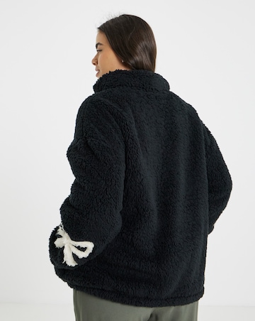 Black Sherpa Teddy with Bow Sleeve Detail
