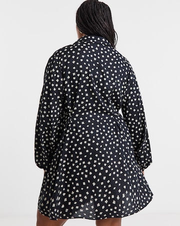 Black Print Midi Shirt Dress