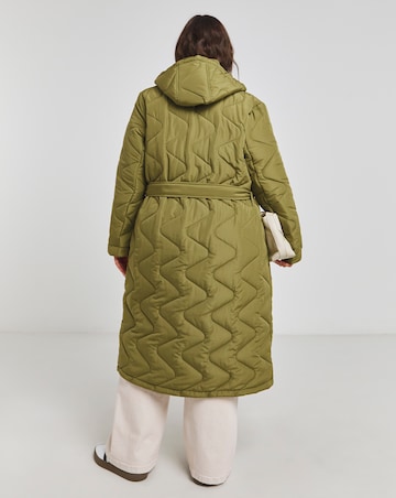 Khaki Zig Zag Quilt Longline Coat