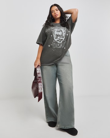 Grey Acid Wash Grateful Dead License T-Shirt with Glitter