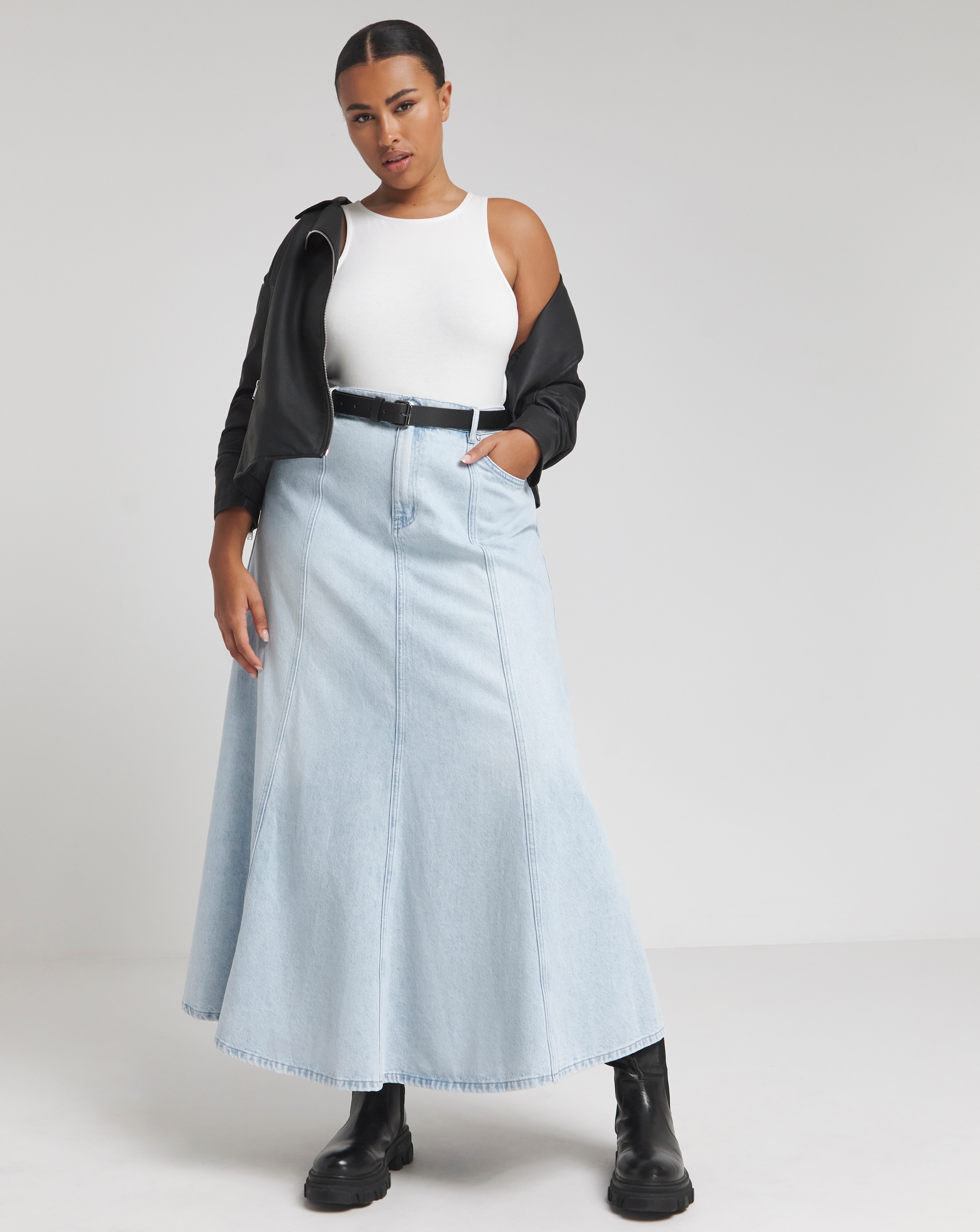 Authentic Light Wash A Line Maxi Denim Skirt Simply Be