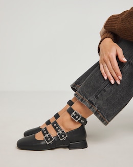 Garcelle Multi Strap Buckle Block Heel Shoes - Extra Wide Fit (EEE)