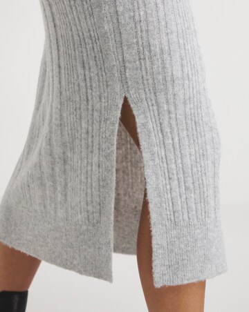 Grey V Neck Rib Midaxi Knitted Dress