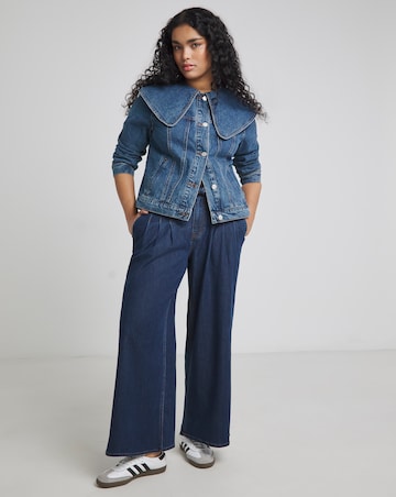 Mid Blue Statement Collar Demim Jacket