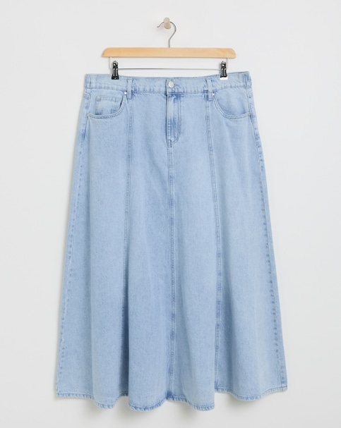 Simply Be Light Wash A Line Maxi Denim Skirt