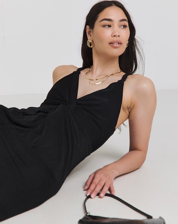 Black Slinky Knot Detail Plait Strap Midaxi Dress