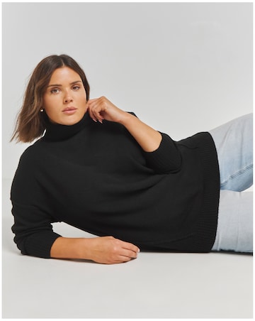 Black Seam Detail Longline Roll Neck Jumper