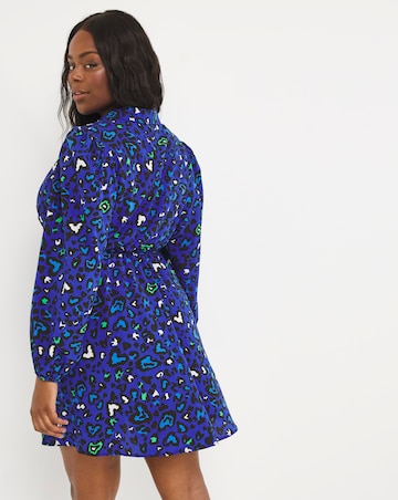 Blue Animal Print Wrap Shirt Dress