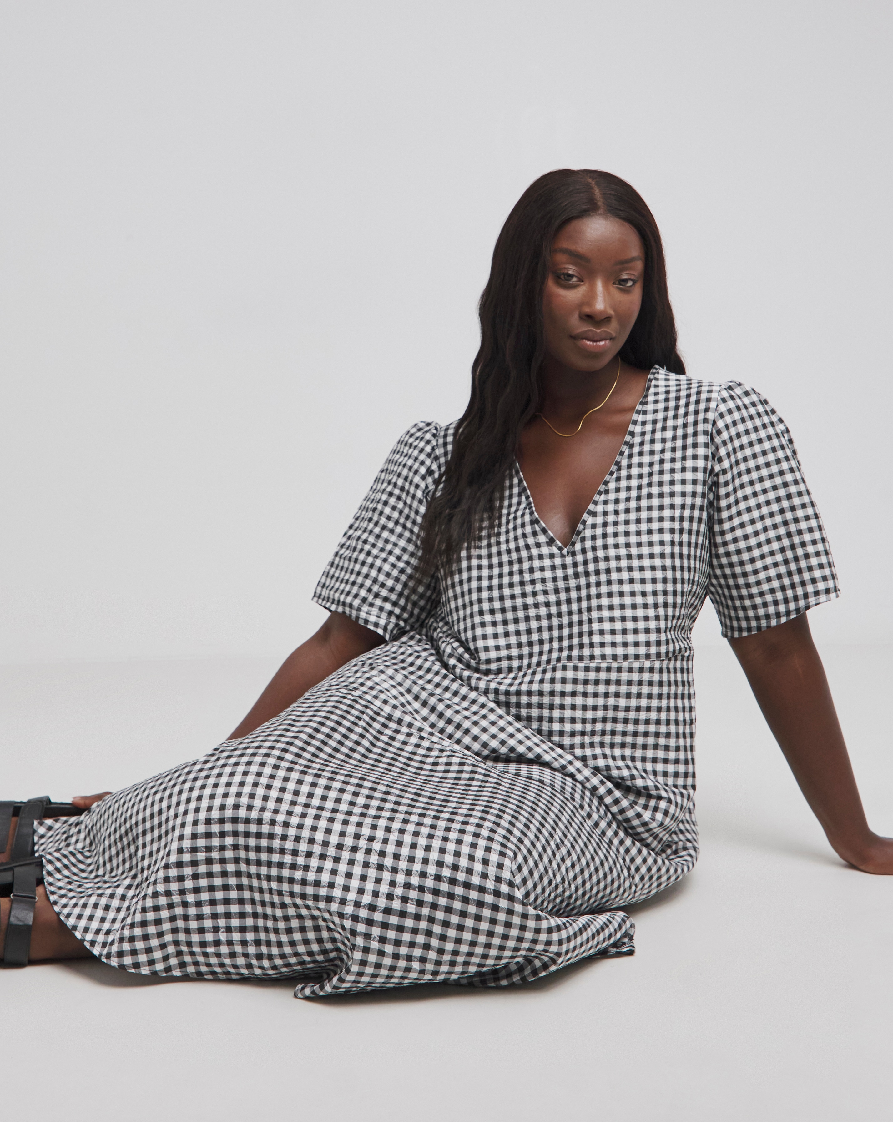 Black and white gingham midi dress outlet