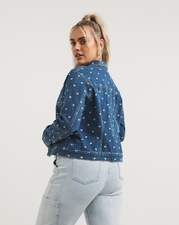 Heart Print Western Denim Jacket