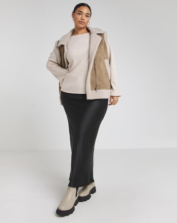 Sand Goddess Ribbed Top With Fluted Sleeves