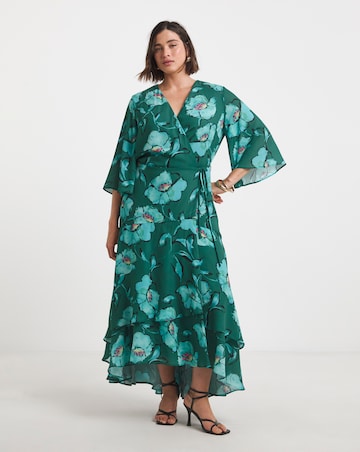 Joanna Hope Printed Wrap Dress with Angel Sleeves