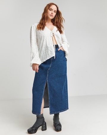 Spot Print Tie Front Long Sleeve Blouse