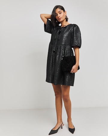 Animal Jersey Jacquard Tie Front Smock Dress With Pockets