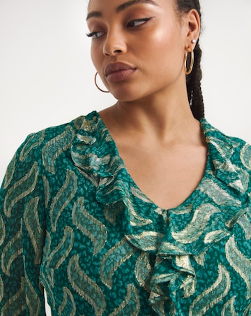 Joanna Hope Foil Print Ruffle Dress