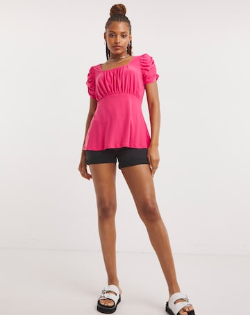 Pink Luxe Jersey Ruched Sleeve Top