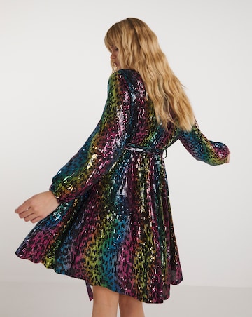 Lovedrobe All Over Sequin Animal Print Belted Mini Dress