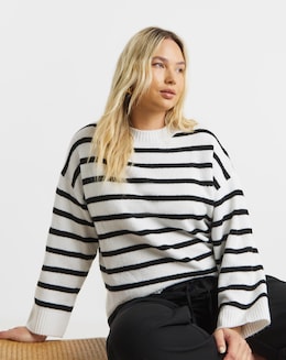 Ivory &amp; Black Stripe Crew Neck Jumper