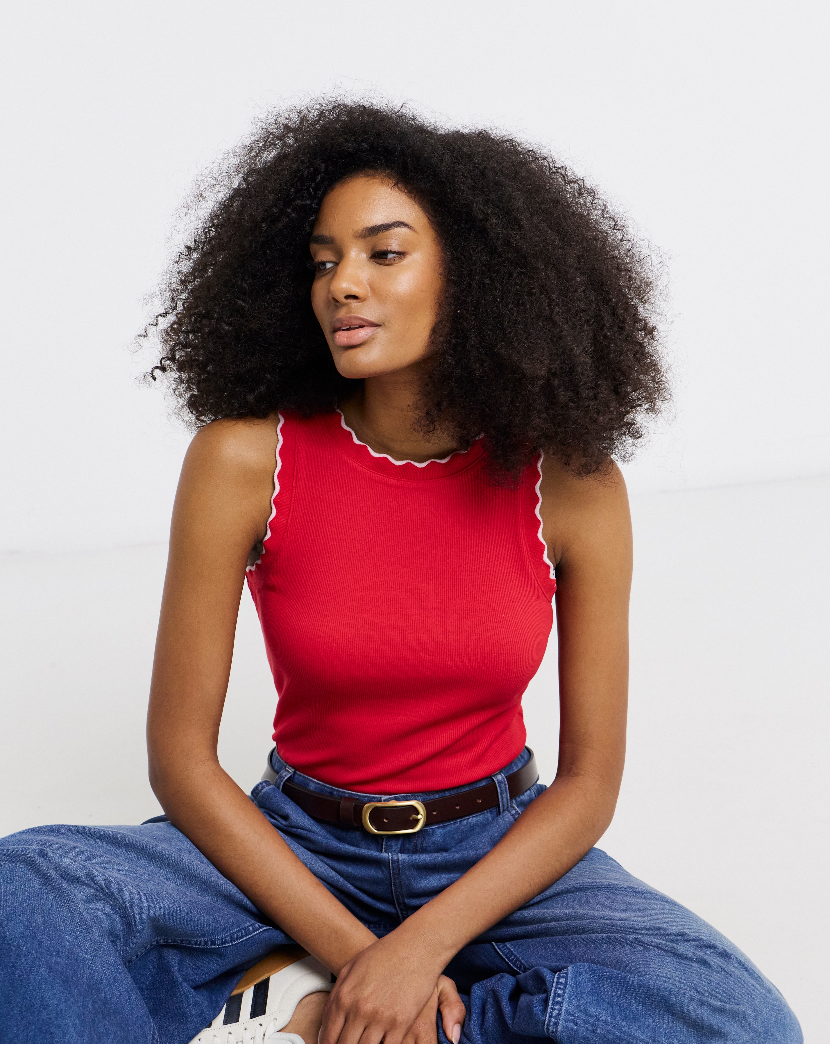 Red and Pink Scallop Edge Tank | Simply Be