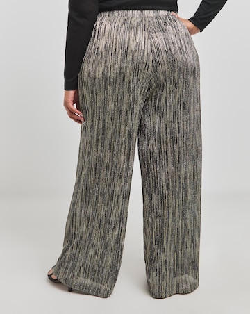 Gold Metallic Pleated Wide Leg Trousers