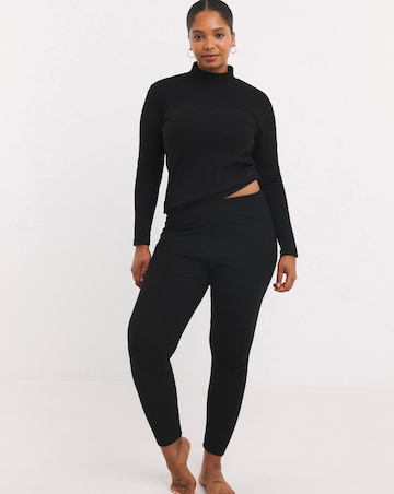 Pretty Secrets Thermal Brushed Fleece Turtle Neck Long Sleeve Top - Black