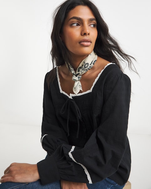 Simply Be Black Square Neck Lace Trim Blouse