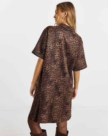 Leopard Print Suedette Shift Shirt Dress