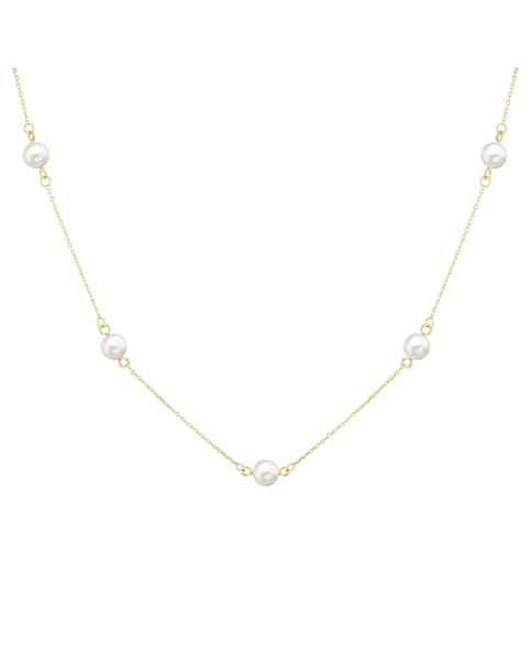 9ct Yellow Gold Pearl Station Necklace