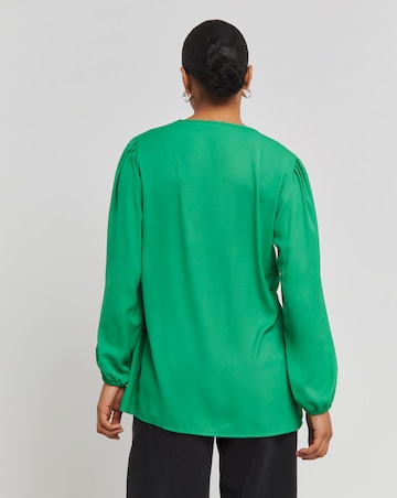 Green Long Sleeve Longline V Neck Boxy Top