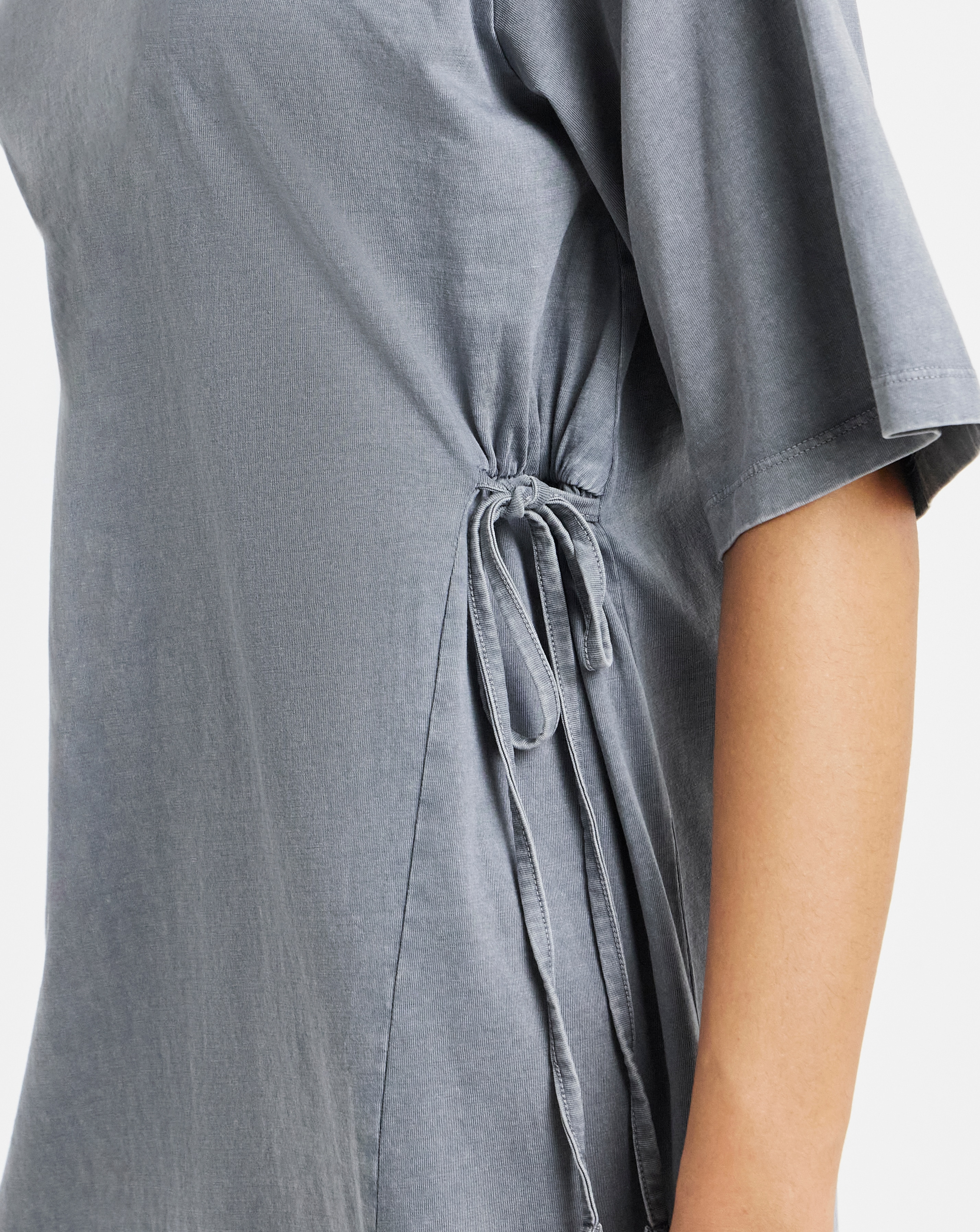 grey acid wash t shirt dress V Neck 'Colorado' Graphic Print Side Split Detail Oversized T-Shirt Dress In Charcoal Acid Wash | EGO US