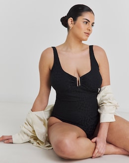Chelsea Peers U Detail Jacquard Leopard Swimsuit Black