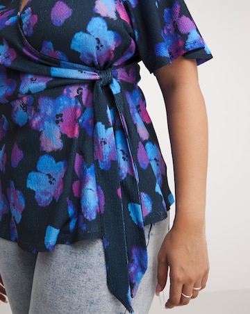 Floral Print Angel Sleeve Wrap Top