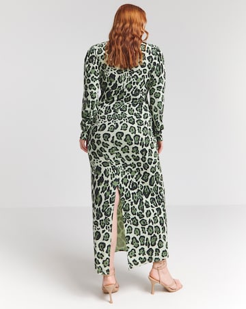 Flounce London Green Slinky Jersey Twist Knot Leopard Print Maxi Dress