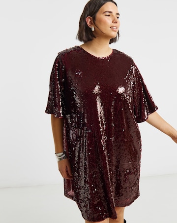 Burgundy Bow Back Sequin T-Shirt Dress