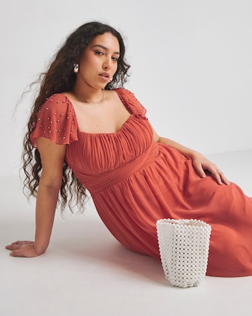 Little Mistress Frilled Sleeve Maxi Occasion Dress