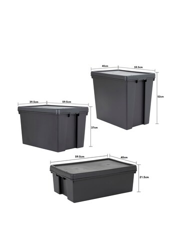 Wham Bam Multisize Heavy Duty Box & Lid Recycled Black 3Pk