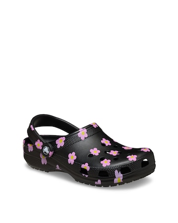 Crocs Black/Pink Classic Flower Clog - Standard Fit