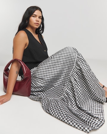 Gingham Tiered Textured Midaxi Skirt